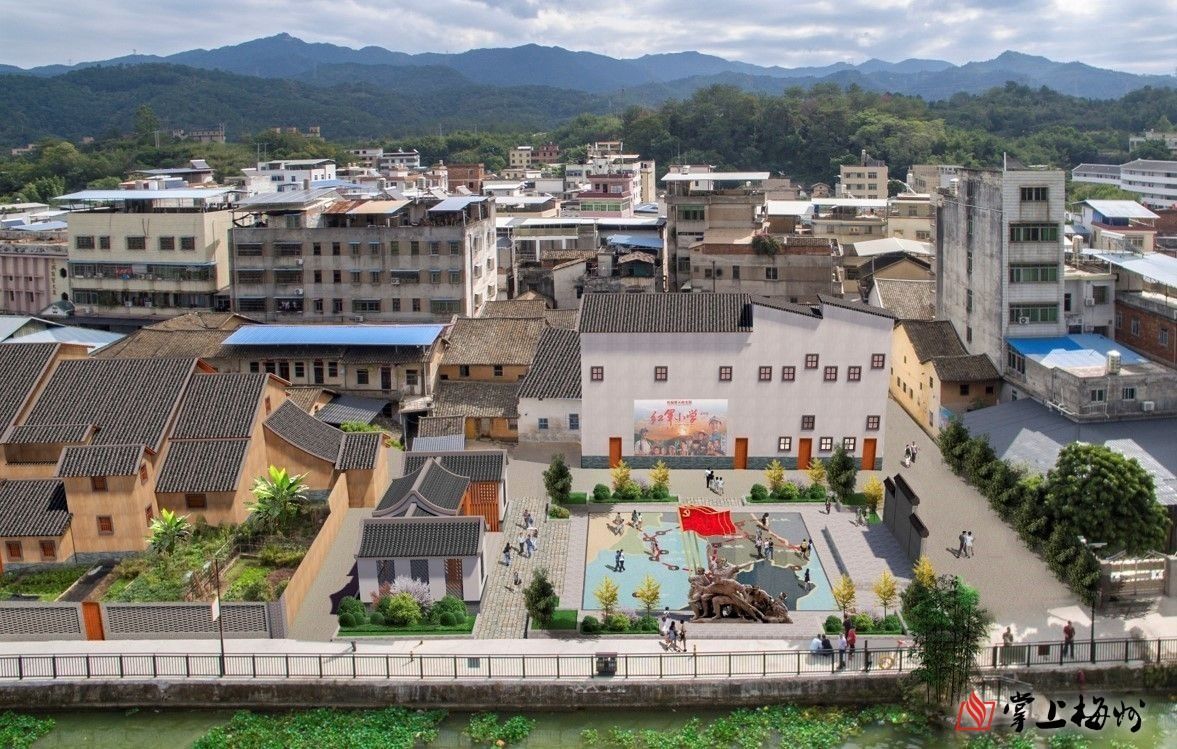 ↑位于梅江河圩鎮(zhèn)段碧道沿線的紅色休閑廣場效果圖。 （長沙鎮(zhèn)供圖）