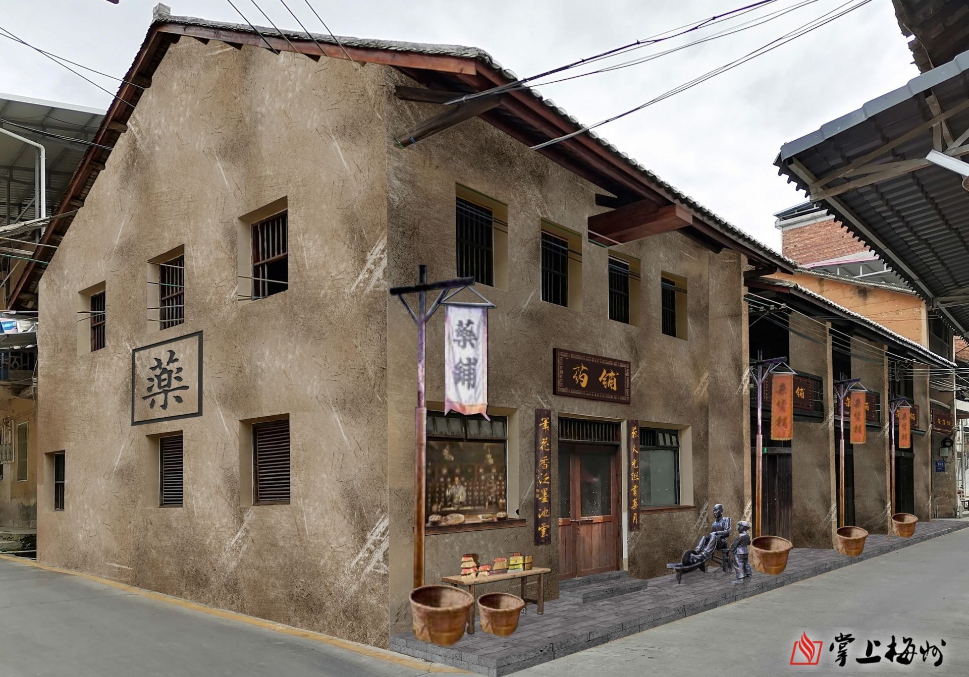 ↑紅軍藥鋪效果圖，該修繕項目正在加快推進。 （長沙鎮(zhèn)供圖）
